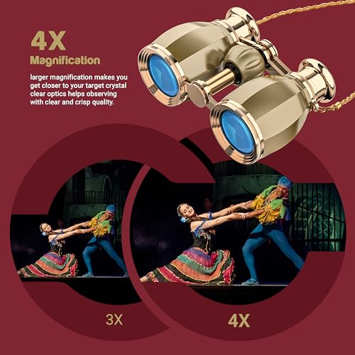 ESSLNB Opera Glasses Binoculars for Women Adults 4X30mm Theater Glasses Compact Binoculars for Theater and Concerts Antique with Case Removable Chain Gold - Image 3
