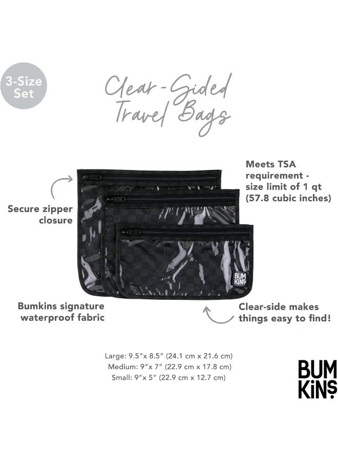 Bumkins Travel Bag, Toiletry, TSA Approved Pouch, Zip Bag, Quart Size Airline Compliant, Clear-Sided, Baby, Diaper Bag Organization, Makeup, Accessories, Carry On Packing, Set of 3 Sizes, Black - Image 5
