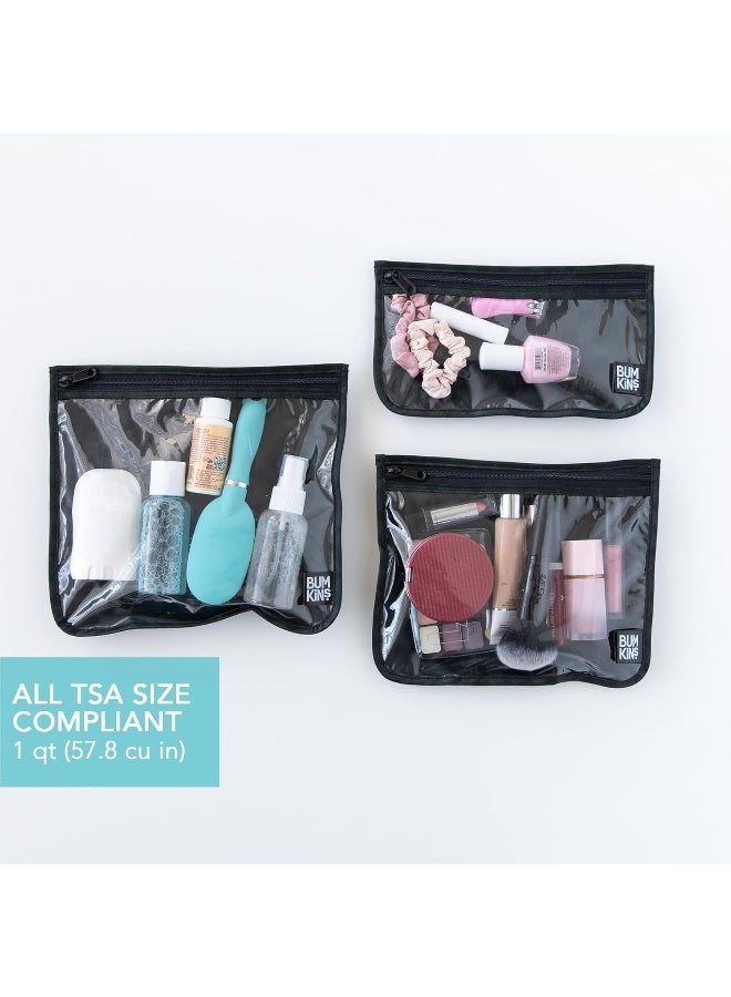 Bumkins Travel Bag, Toiletry, TSA Approved Pouch, Zip Bag, Quart Size Airline Compliant, Clear-Sided, Baby, Diaper Bag Organization, Makeup, Accessories, Carry On Packing, Set of 3 Sizes, Black - Image 3