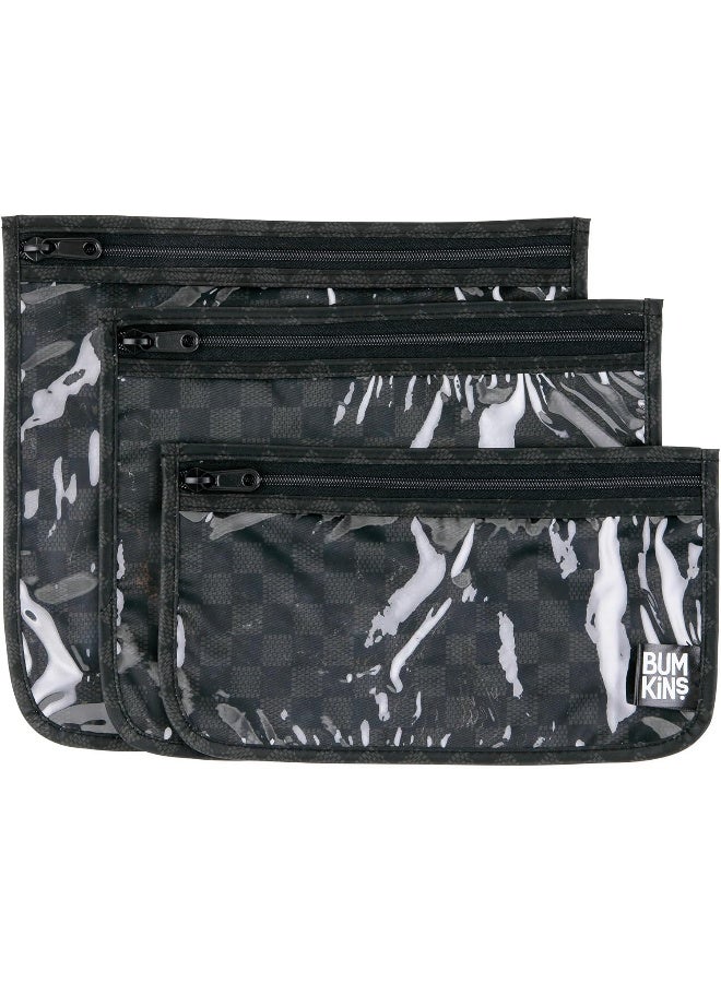 Bumkins Travel Bag, Toiletry, TSA Approved Pouch, Zip Bag, Quart Size Airline Compliant, Clear-Sided, Baby, Diaper Bag Organization, Makeup, Accessories, Carry On Packing, Set of 3 Sizes, Black - Image 1