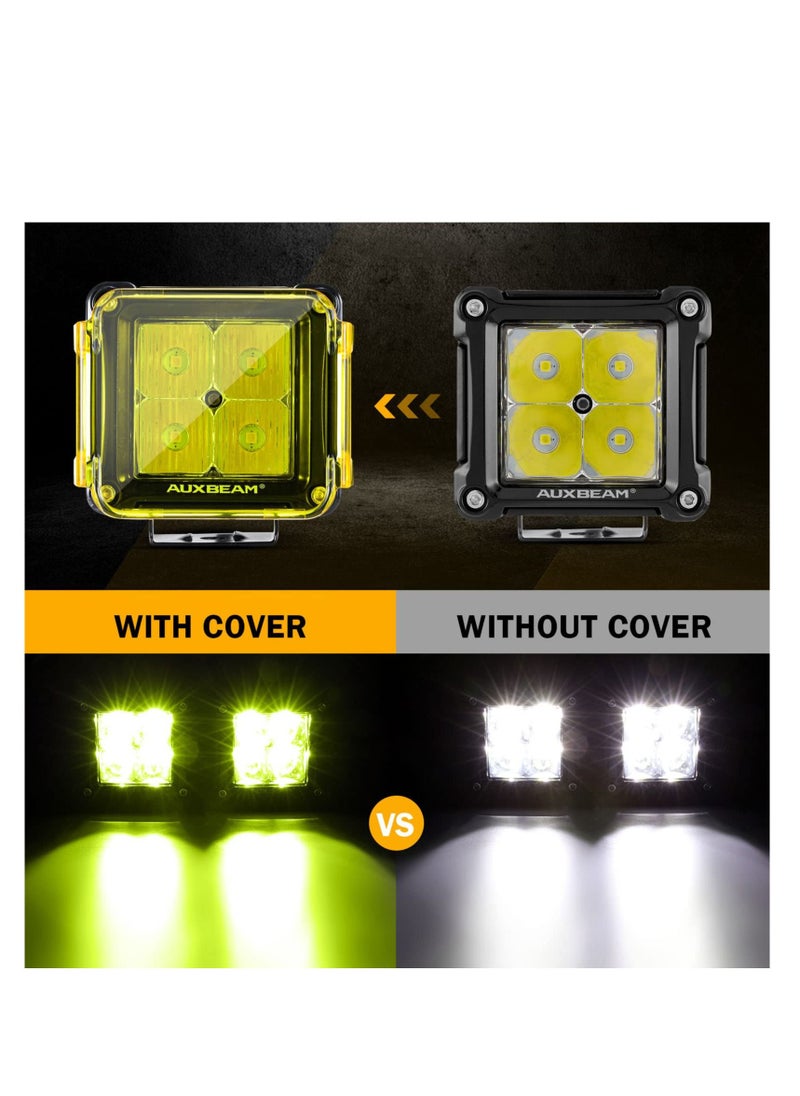 Excefore قطعتان من أغطية مصابيح LED المكعبة المربعة، أغطية مصابيح LED كهرمانية مقاس 3 بوصات، أغطية عدسات شريط إضاءة من البولي كربونات الواقية، أغطية إضاءة مربعة صفراء  - Image 3