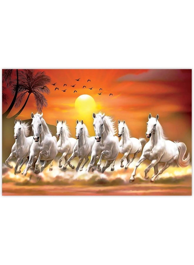 UmI. Rolled Sparkled Vastu Seven Running Horses Sunrise Vinyl Art Print for Room Décor Digital Reprint 36 inch x 24 inch Painting - Image 1