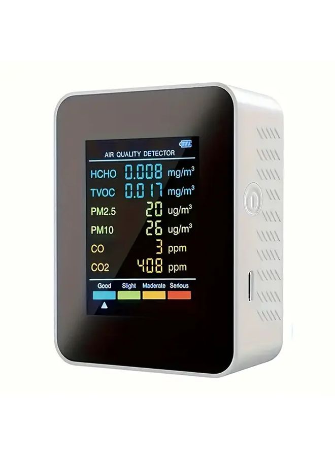 Air Quality Detector Monitor LCD Display CO2 CO PM2 5 PM10 HCHO TVOC Real Time Gas Detector Analyzer Air Pollutant Meter For Home Office Smart HVAC System White 1pc - Image 1