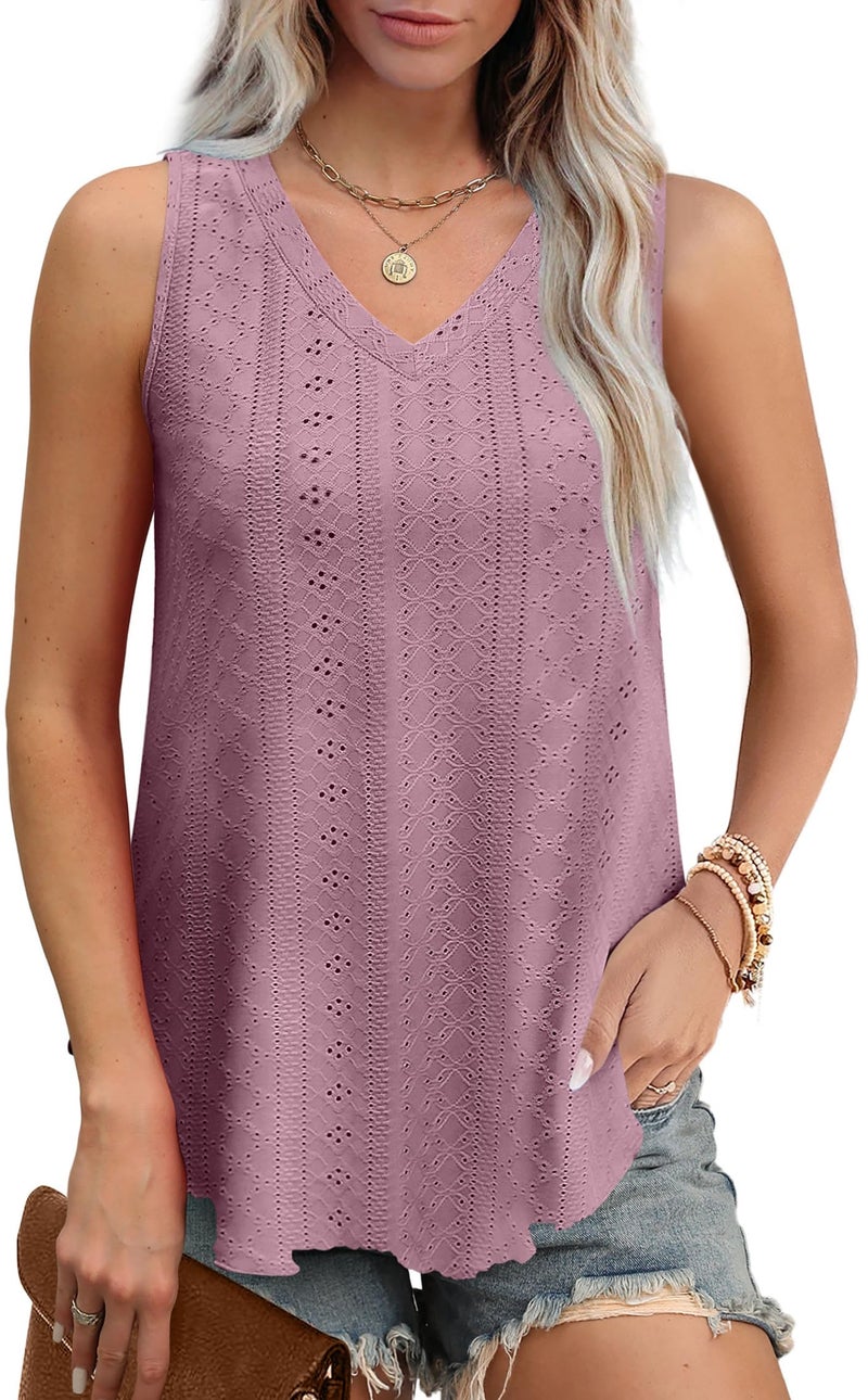 OFEEFAN Cute Tops for Women Plus Size Womens Tank Tops Women Casual Tops Summer Dusty Pink XL - Image 2