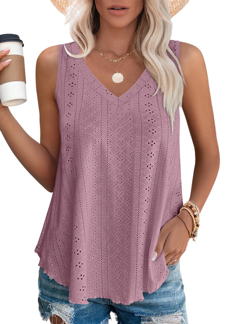 OFEEFAN Cute Tops for Women Plus Size Womens Tank Tops Women Casual Tops Summer Dusty Pink XL - Image 1