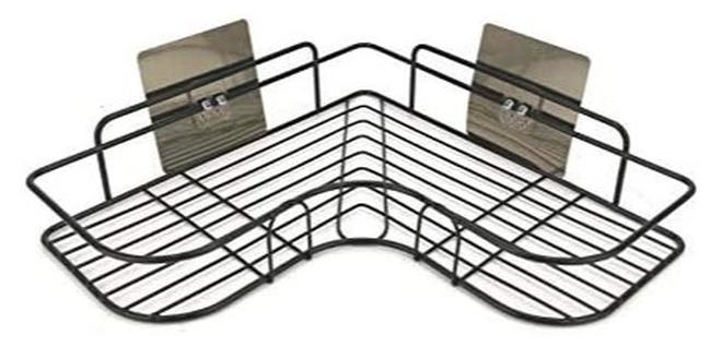 سبيس شوب رف زاوية منظم رف الحمام علبة تخزين صندوق تخزين الشامبو حامل أسود قطعة واحدة - Image 1