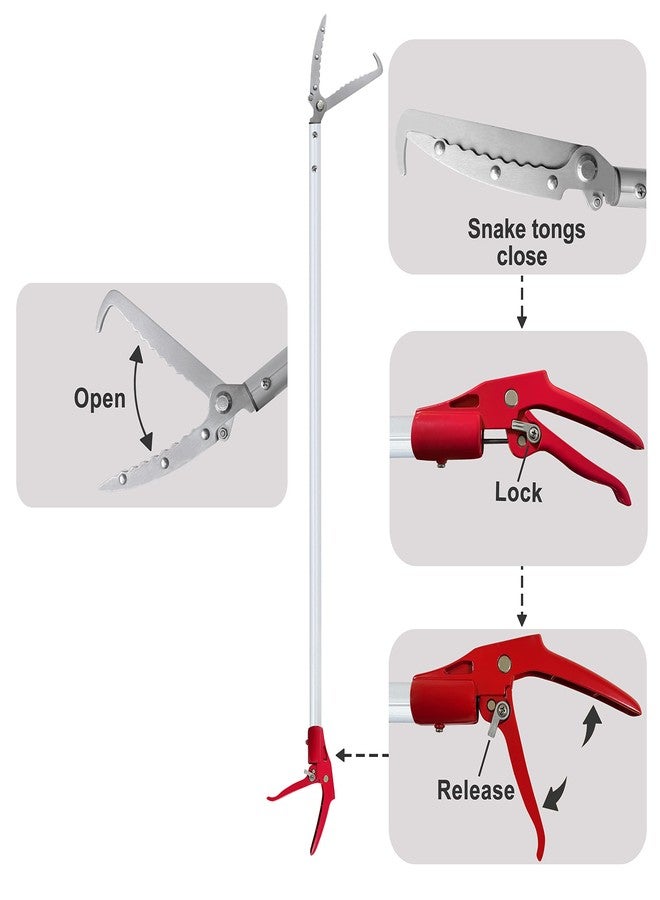Prunrt 3.7 FT Snake Grabber Long Handle with Hooks, Rattle Snake Catcher Tool, Professional Reptile Wide Jaw Tongs - Image 3