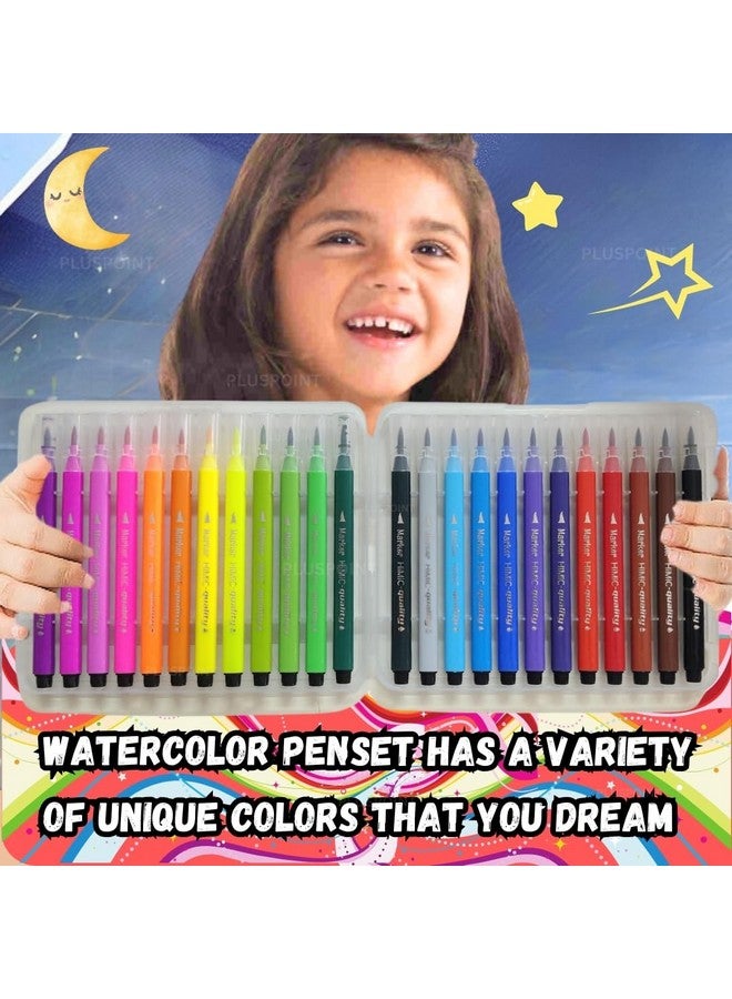 PLUSPOINT 24 Brush Pen Markers Set Soft-Tip Color Pens With Flexible Writing Tip Water-Based Ink Calligraphy Pens Bullet Journals Markers For Adult Coloring Writing Planner Art Supplier,Ink Multicolor - Image 2