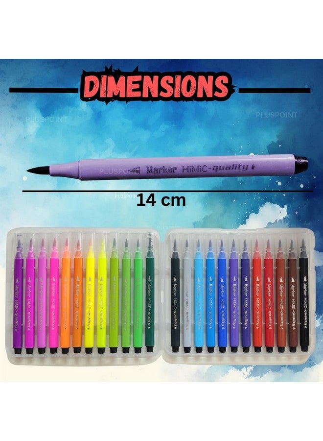 PLUSPOINT 24 Brush Pen Markers Set Soft-Tip Color Pens With Flexible Writing Tip Water-Based Ink Calligraphy Pens Bullet Journals Markers For Adult Coloring Writing Planner Art Supplier,Ink Multicolor - Image 4