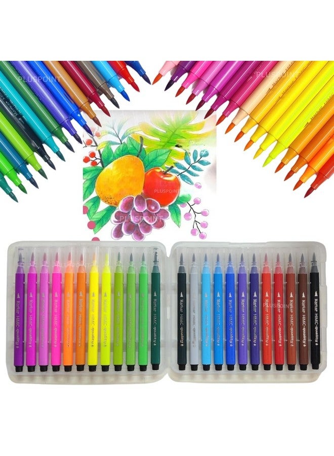 PLUSPOINT 24 Brush Pen Markers Set Soft-Tip Color Pens With Flexible Writing Tip Water-Based Ink Calligraphy Pens Bullet Journals Markers For Adult Coloring Writing Planner Art Supplier,Ink Multicolor - Image 1
