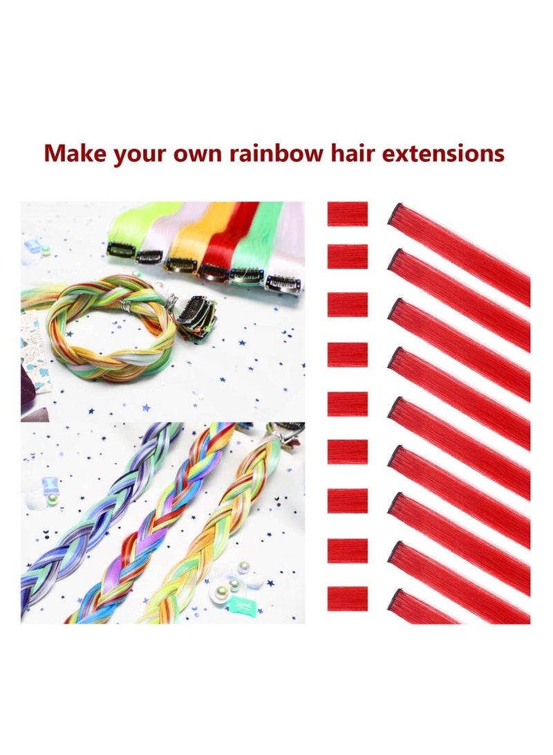 Estelle 22 inch Colored Hair Extensions straight Hairpiece Multi colors Party Highlights Clip in Synthetic Hair Extensions 10 PCS Red - Image 2
