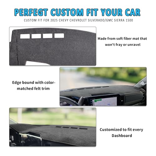 POSAID Dashboard Cover for 2022-2024 2025 Chevy Chevrolet Silverado/GMC Sierra 1500, Dash Cover for 2024 2025 Silverado Sierra 2500HD 3500HD, Gray - Image 3
