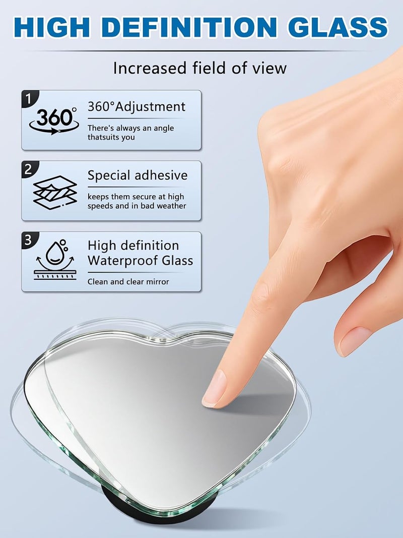 fccairms 2Pcs Heart Shaped Blind Spot Mirrors for Cars, Convex Rearview Mirror for Enhanced Safety, Universal Fit Stick-On Side Mirror, Cute Car Accessories for Women. Leakproof sealed - Image 2