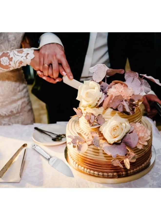 شبيلي طقم تقديم سكاكين الكيك من قطعتين، سكين ومجرفة أدوات مائدة الكيك مع أدوات باروكية حرفية، أدوات فضية من الفولاذ المقاوم للصدأ لحفلات الزفاف والخطوبة وأعياد الميلاد - Image 5