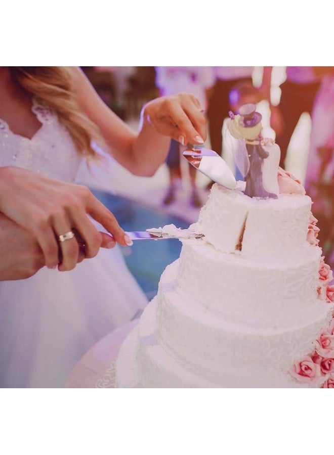 شبيلي طقم تقديم سكاكين الكيك من قطعتين، سكين ومجرفة أدوات مائدة الكيك مع أدوات باروكية حرفية، أدوات فضية من الفولاذ المقاوم للصدأ لحفلات الزفاف والخطوبة وأعياد الميلاد - Image 4