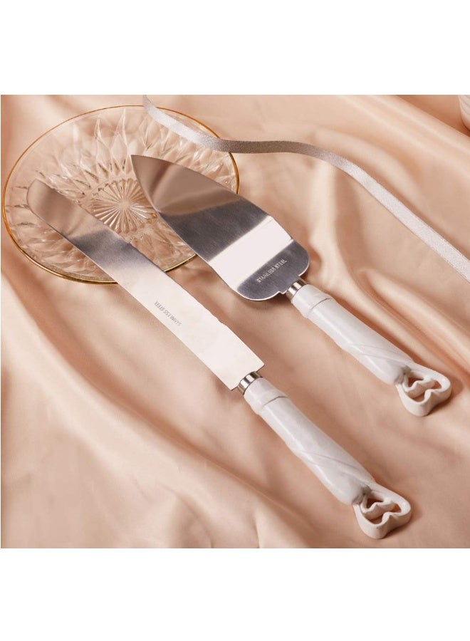 شبيلي طقم تقديم سكاكين الكيك من قطعتين، سكين ومجرفة أدوات مائدة الكيك مع أدوات باروكية حرفية، أدوات فضية من الفولاذ المقاوم للصدأ لحفلات الزفاف والخطوبة وأعياد الميلاد - Image 2