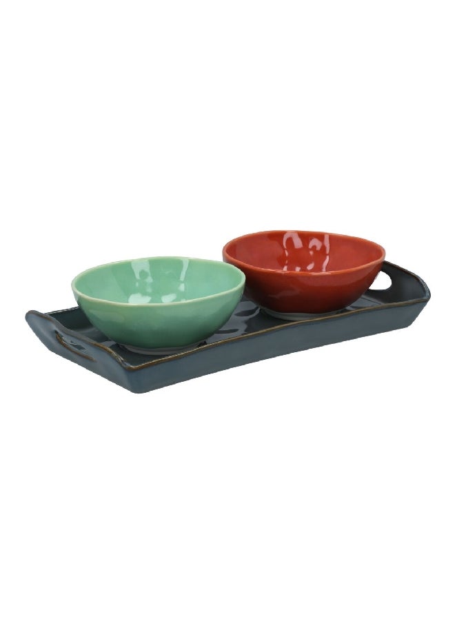 R2S - 3-Piece Exquisite Design Porcelain Bulk Celadon Bowl and Sturdy Handle Tray Set Multicolor 15.6 x 30.6 x 10.13 cm R2024#INTR - Image 1