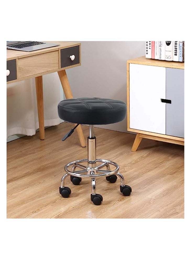 Ripple FURNITURE Round Rolling Stool Chair Pu Leather Height Adjustable Swivel Drafting Work Spa Shop Salon Stools With Wheels Office Chair Small  - Image 2