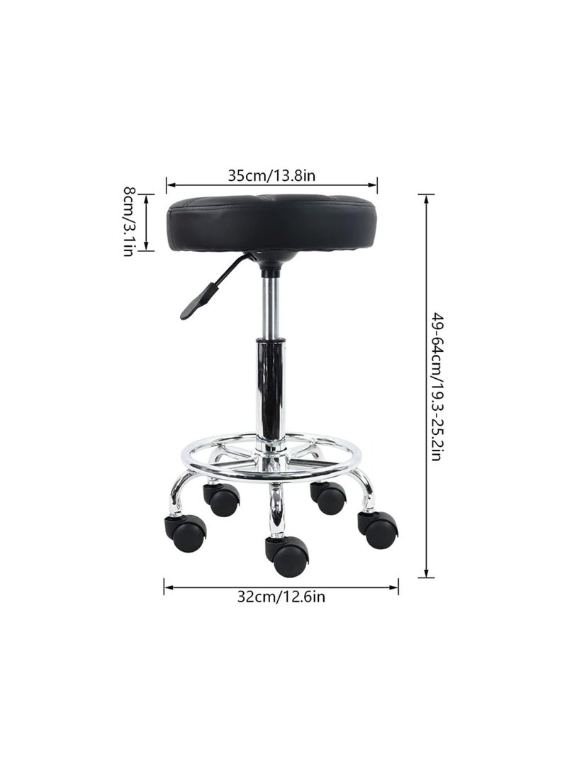 Ripple FURNITURE Round Rolling Stool Chair Pu Leather Height Adjustable Swivel Drafting Work Spa Shop Salon Stools With Wheels Office Chair Small  - Image 3