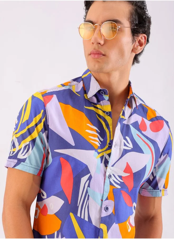 The Indian Garage Co Men Regular Fit Abstract Printed Full Sleeves Cutaway Collar Casual Shirt