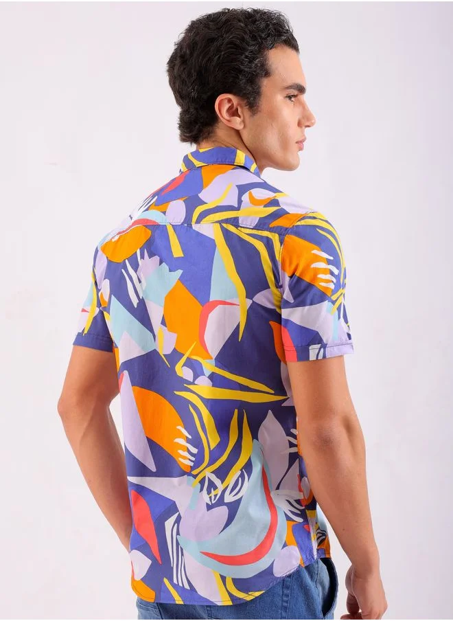 The Indian Garage Co Men Regular Fit Abstract Printed Full Sleeves Cutaway Collar Casual Shirt
