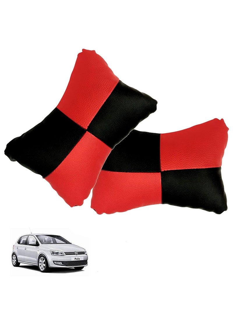 Adroitz Adroitz Car Neck Rest Check Design Red PillowCushion Set of 2 for Polo_PR184  - Image 1
