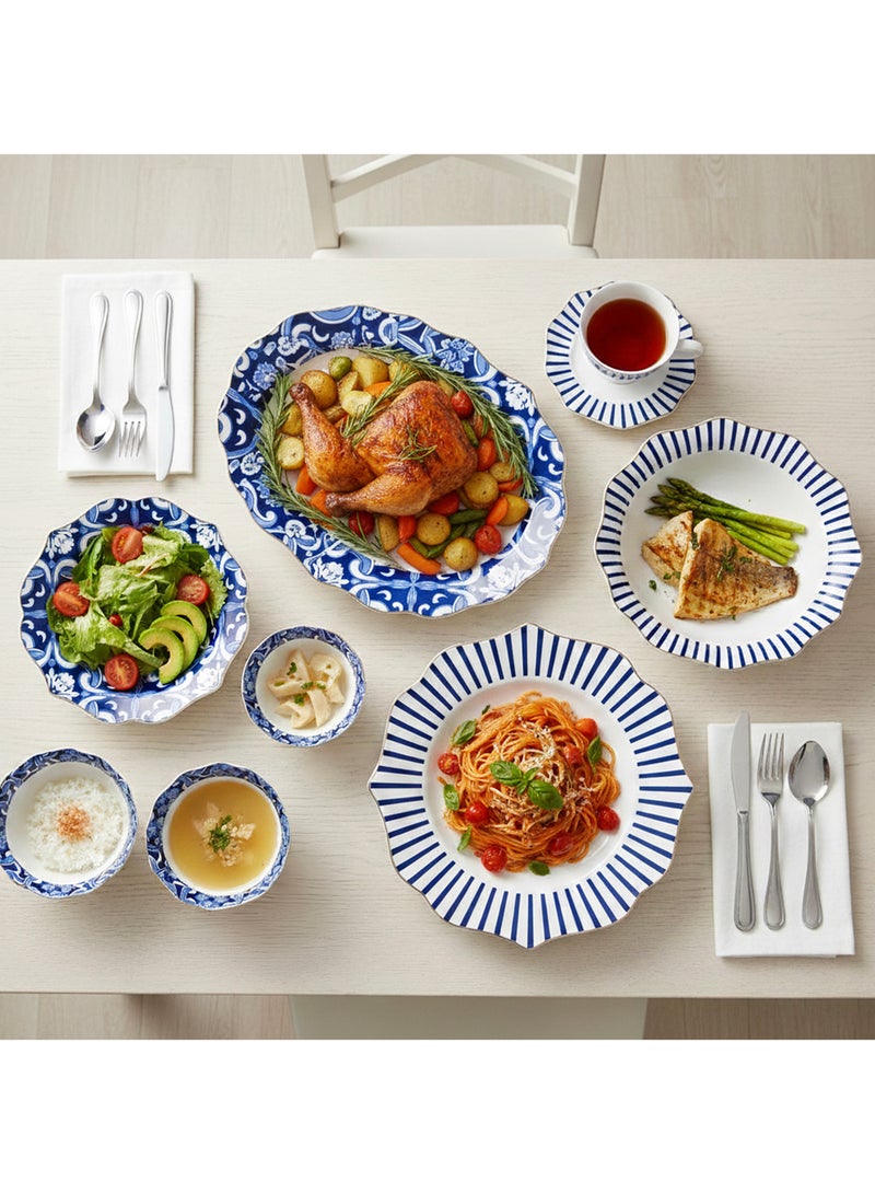 Shallow HEXTER 32-Pc New Bone China Dinner Set for 6 People - White & Blue Pattern Tableware, Elegant Crockery for Daily Use,Hosting,Ramadan,Eid&Festive Dining,Plates,Bowls,teacup - Image 5
