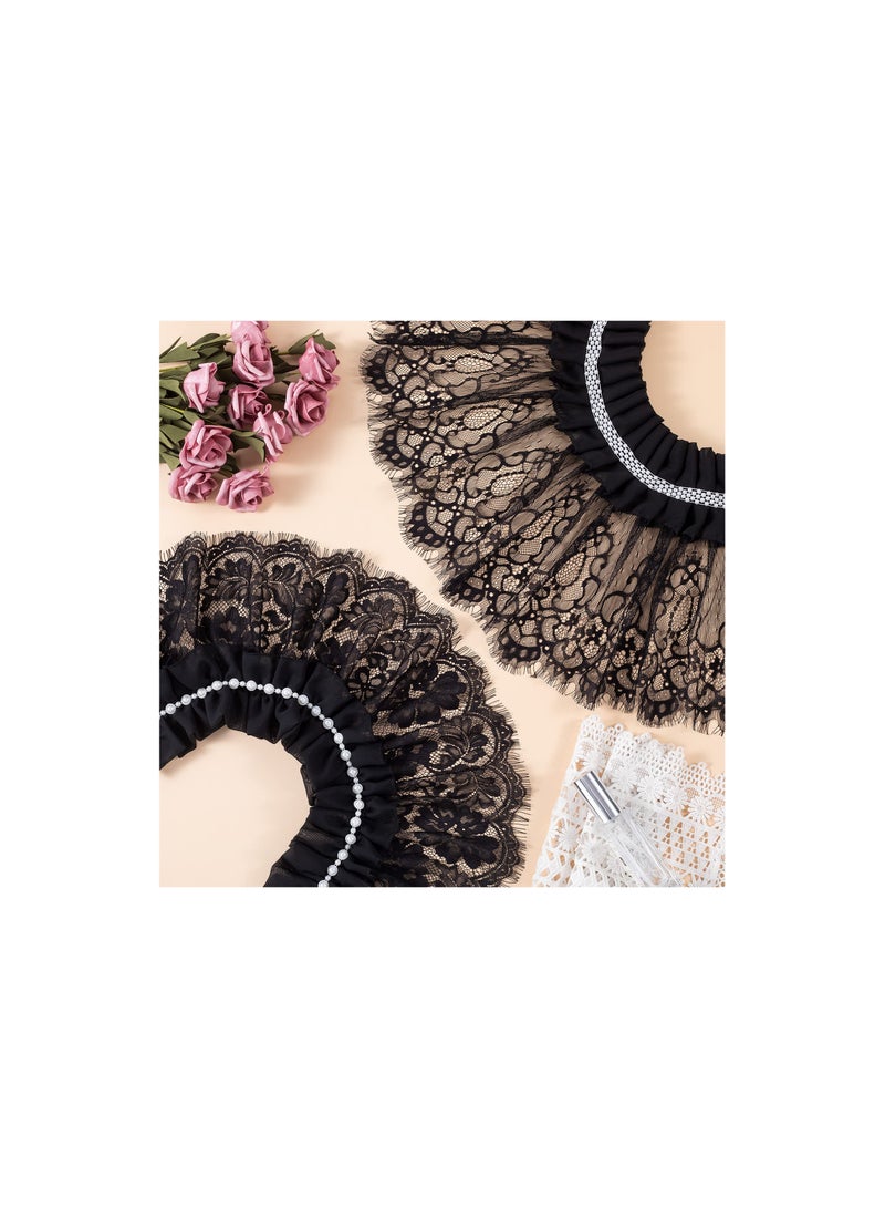 Detachable Black Lace Ruffle Collar Cape, Elizabethan Style Fake Floral Layered Neck Accessory for Women and Girls, Perfect for Evening Dresses (Set of 2) - Image 2