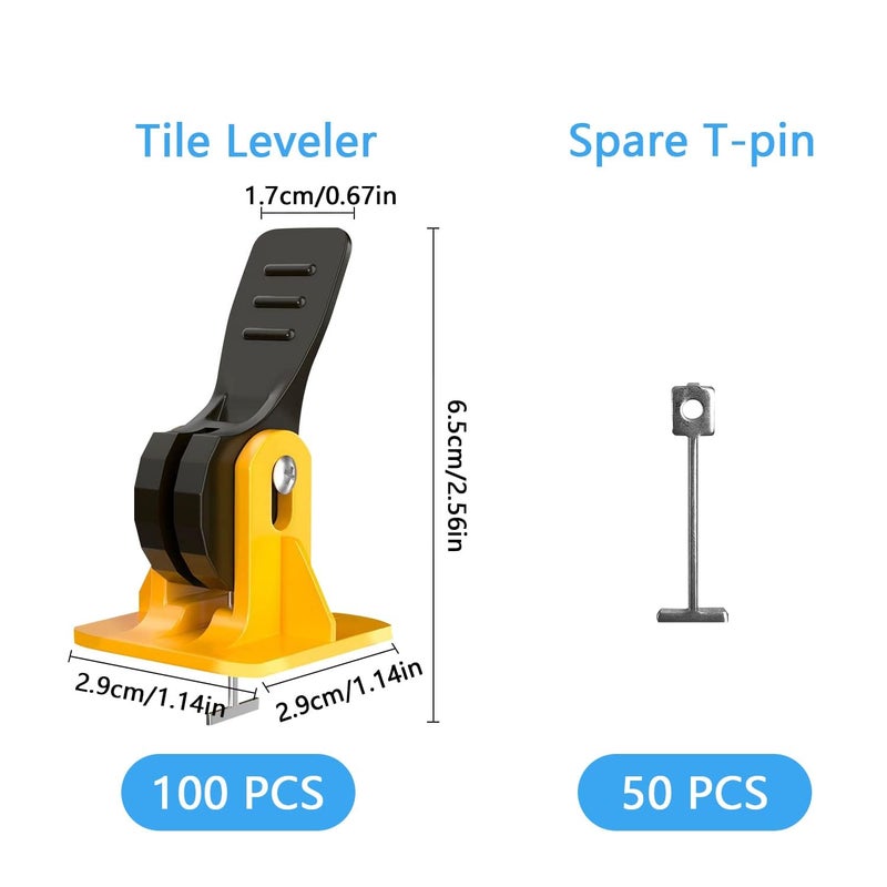 Luckam Tile Spacers Leveling System Set,  Reusable 100pcs Leveler Tile Tools for Installation+100pcs Replaceable Spare Steel T-Pins, Tile Leveling Clips Fit 8-12mm Tiles,Tile Spacers Tool Set for Floor - Image 2