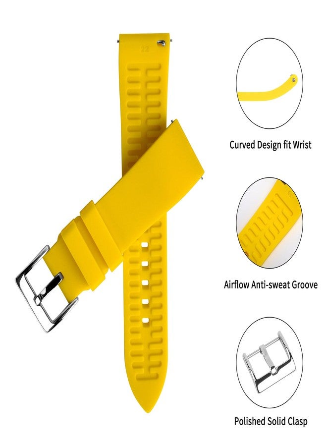 TStrap Silicone Watch Strap 20mm - Yellow Quick Release Watch Band for Mens Womens - Military Waterproof Smart Watches Bracelet Replacement with Clasp Ladies - 18mm 19mm 20mm 21mm 22mm 24mm - Image 4