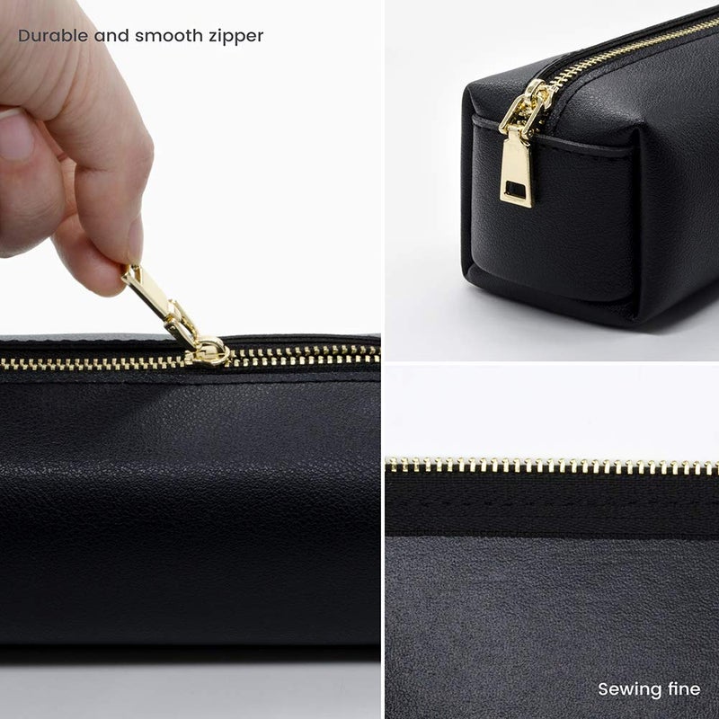 Dobmit PU Pencil Pen Case Portable Stationery Bag Big Capacity Pencil Pouch Cosmetic Organizer Bag for Woman and Man - Black - Image 4