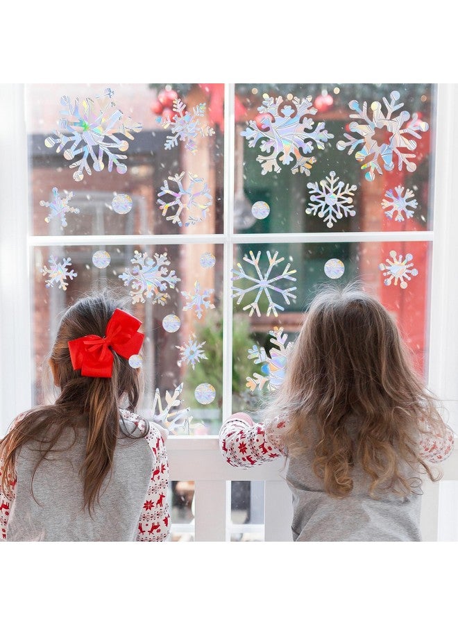 kockuu 216Pcs Christmas Snowflake Window Clings For Glass Window Decorations, 8 Sheets Iridescent Static Snowflake Window Decal Stickers For Christmas Window Decor - Image 5