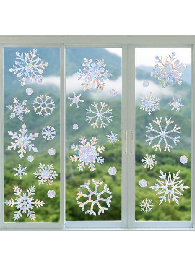 kockuu 216Pcs Christmas Snowflake Window Clings For Glass Window Decorations, 8 Sheets Iridescent Static Snowflake Window Decal Stickers For Christmas Window Decor - Image 2
