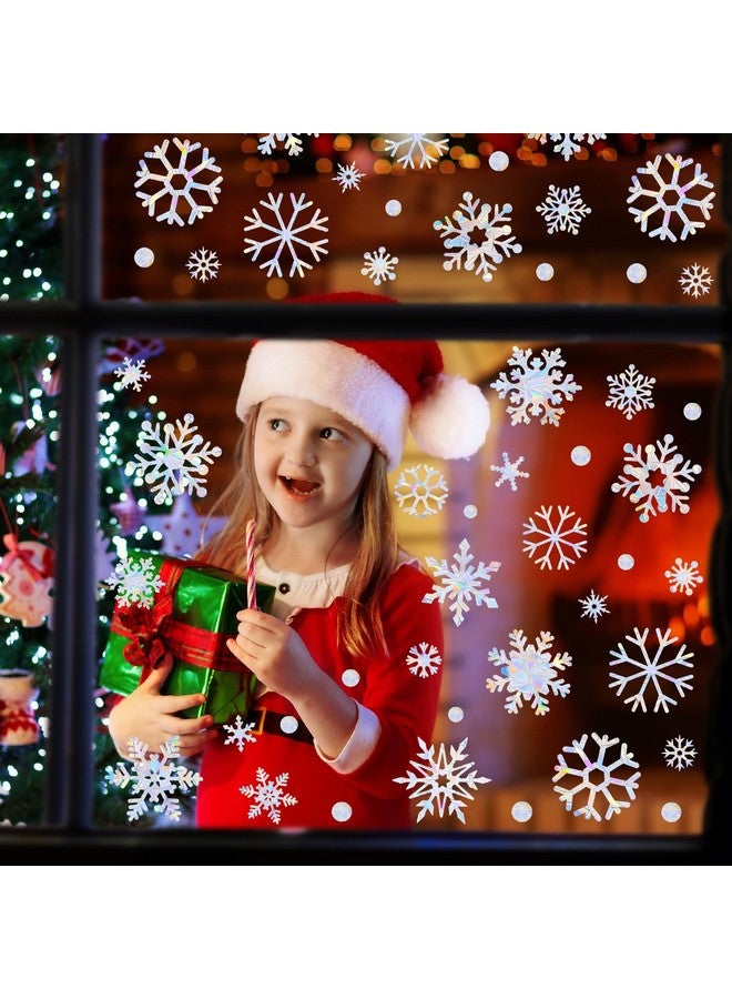 kockuu 216Pcs Christmas Snowflake Window Clings For Glass Window Decorations, 8 Sheets Iridescent Static Snowflake Window Decal Stickers For Christmas Window Decor - Image 3