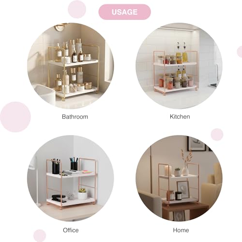 oddpod™ 2-Tier Metal Freestanding Stackable Organizer Rack, Bathroom Countertop Storage Shelves/Multi-Layer Desktop Cosmetics & Kitchen Spice Organizer (Rose Gold) - Image 4