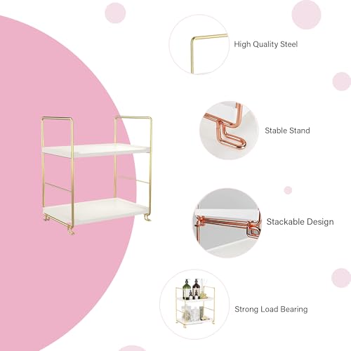oddpod™ 2-Tier Metal Freestanding Stackable Organizer Rack, Bathroom Countertop Storage Shelves/Multi-Layer Desktop Cosmetics & Kitchen Spice Organizer (Rose Gold) - Image 3