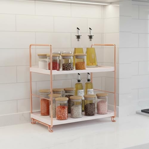 oddpod™ 2-Tier Metal Freestanding Stackable Organizer Rack, Bathroom Countertop Storage Shelves/Multi-Layer Desktop Cosmetics & Kitchen Spice Organizer (Rose Gold) - Image 1