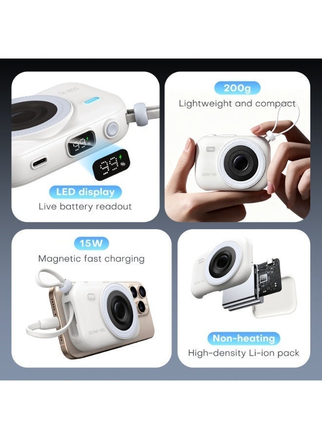 Domars 2-in-1 Magnetic Battery Pack, 10000mAh Magnetic Power Bank, 22.5W PD Fast Charging Wireless Portable Charger with Lightning and Type-C Cable LED Display, Includes Charging Cable, Travel Charger External Battery Pack Compatible with iPhone 17/16/15/14/13/12 Series And Type-c Magsafe (White) - Image 5