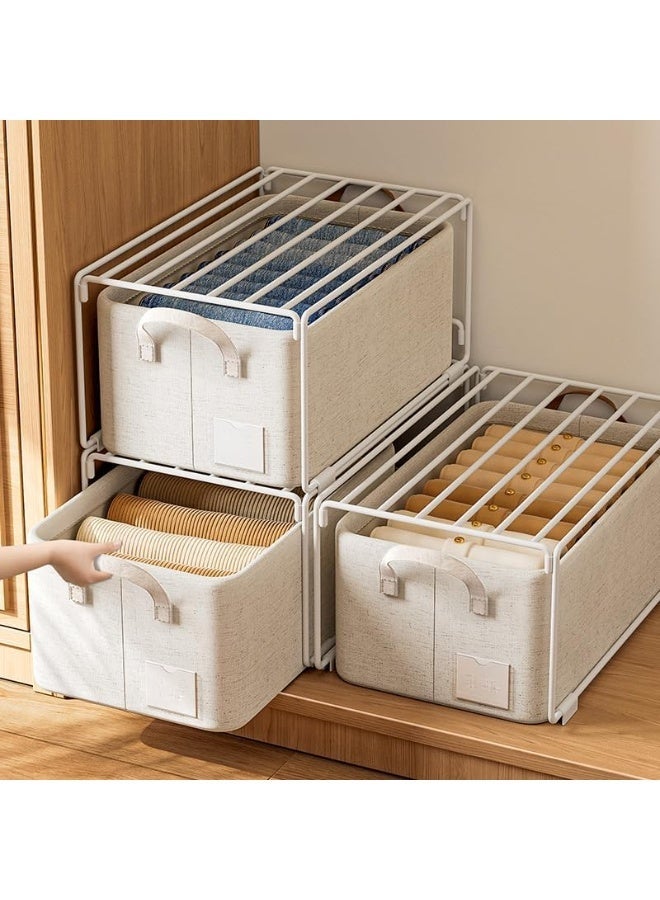 YOUWE7 3 Pack Large Clothes Organizer, Wardrobe Closet Organizer and Storage with 3 Metal Closet Organizers Rack, Foldable Fabric Closet Organizers Dividers for Clothing, Pants, Jeans, Sweater - Image 1