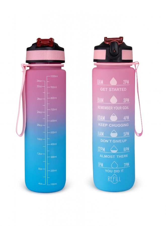 توشيونيكس زجاجة مياه تحفيزية سعة 1000 مل مع علامات زمنية، وغطاء يعمل بلمسة واحدة، وشفاطة مدمجة قابلة للطي، ومقبض حمل مزدوج وغطاء غير قابل للانزلاق - خالية من مادة BPA، وغطاء مانع للتسرب، وصديقة للبيئة، مصنوعة من البلاستيك، وقابلة لإعادة الاستخدام، وزجاجة مياه تذكيرية للشرب للبالغين والأطفال في المدرسة والمكتب والترطيب اليومي وصالة الألعاب الرياضية واللياقة البدنية واليوغا وركوب الدراجات والمشي لمسافات طويلة والتخييم في الهواء الطلق والمشي لمسافات طويلة والرياضة والسفر، زجاجة سعة 32 أونصة - Image 5