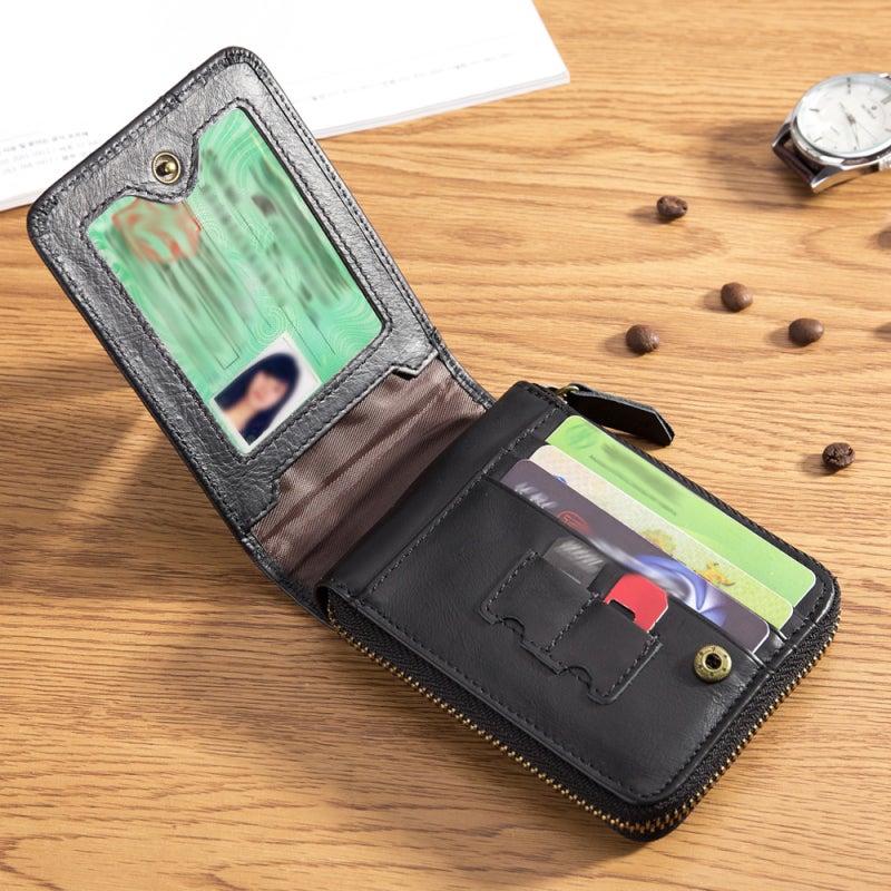 بول كابتن محفظة آمنة بتقنية RFID: جلد بقري أسود عالي الجودة، مقاومة للماء ومتينة - محفظة ثنائية الطي بإغلاق سحاب شامل للرجال، للاستخدام اليومي، وتصلح كهدية - Image 2