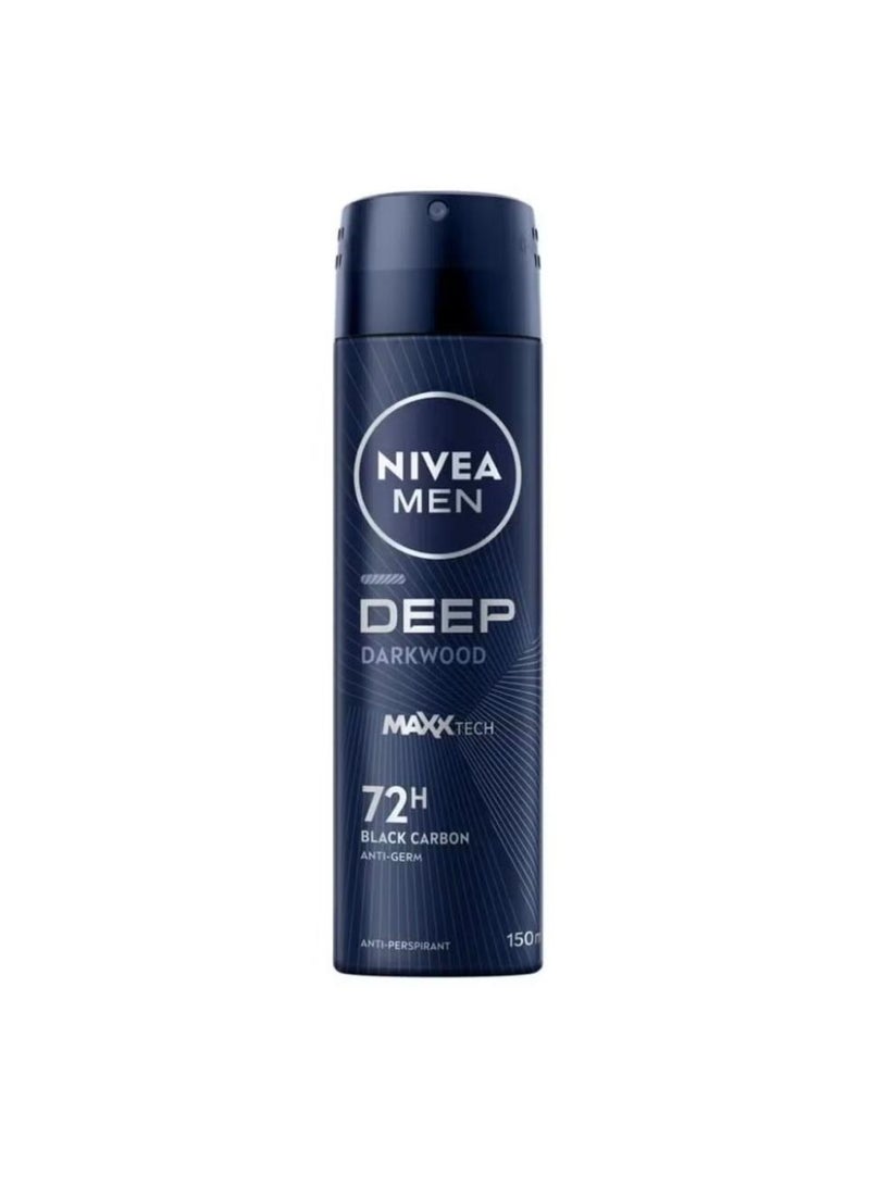 NIVEA Men Deodorant Spray, Deep Dark Wood, 150ml