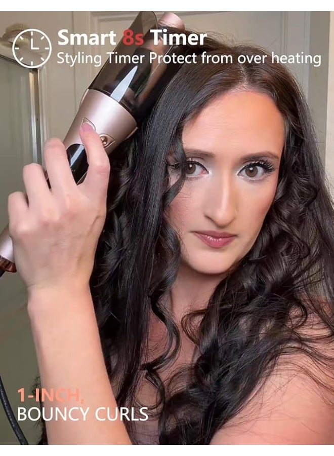 LANDOT Automatic Rotating Hair Curler, Curling Wand with Anti-Scald Guard & One-Button Operation for Tangle-Free Curls, Dual Voltage & Fast Heating for Salon Curls at Home - Rose Gold - Image 3