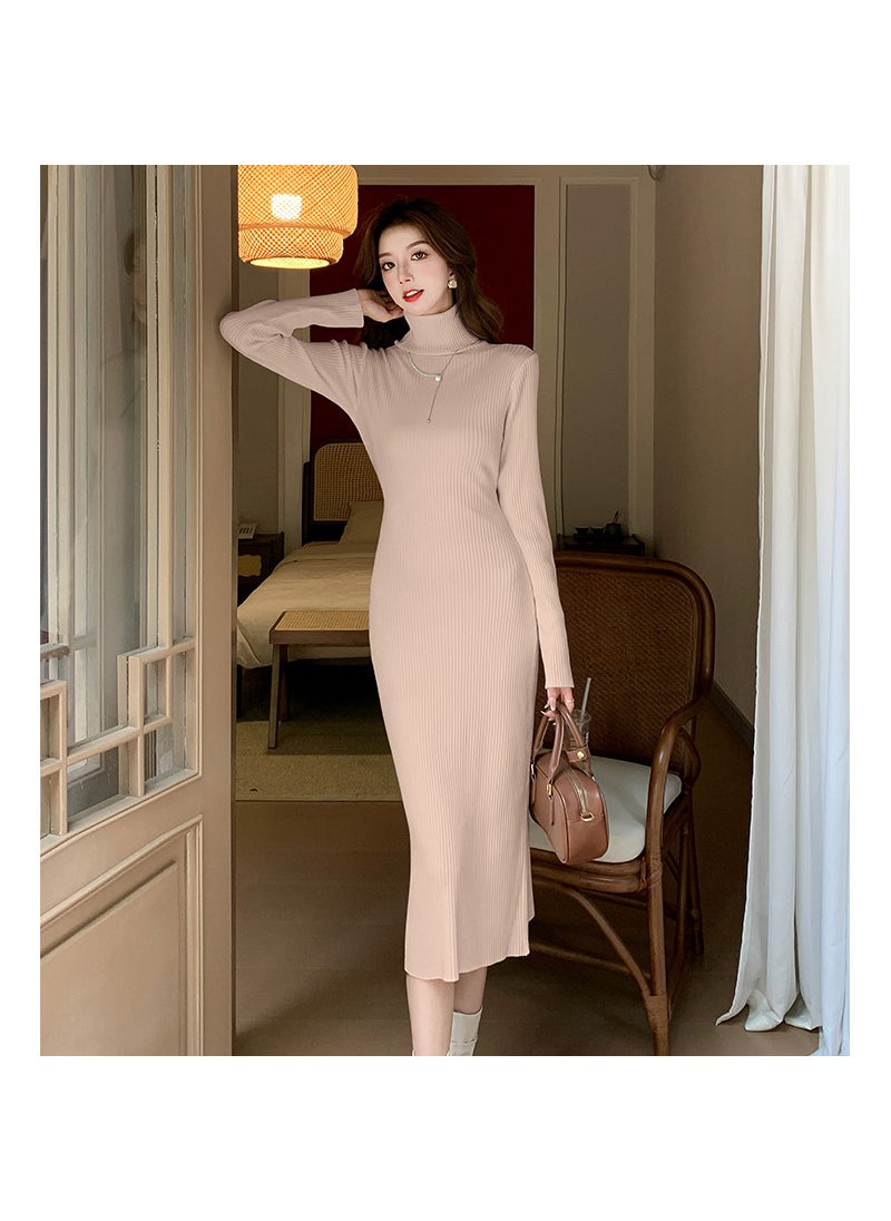 Generic 2024 New Cross-border Polo/turtle Neck Sweater Dress Womens Long Dress Over Coat Medium-length Base Layer Hip Pink  - Image 4