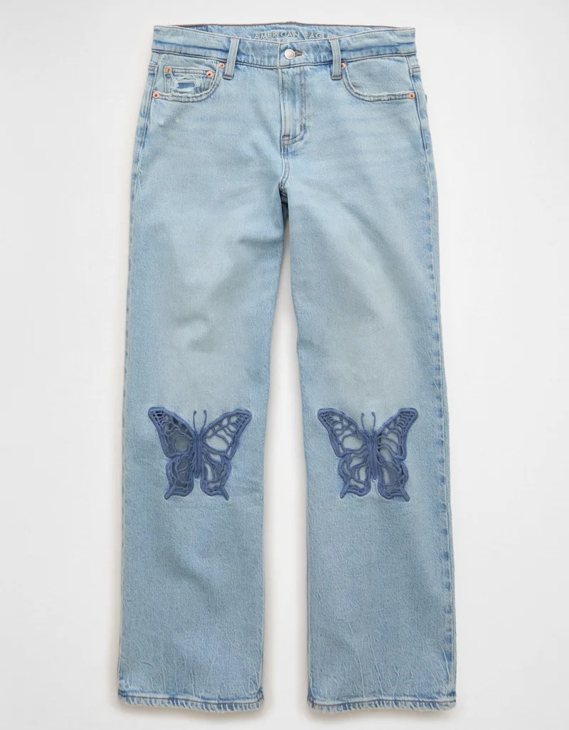 AE Stretch Butterfly Appliqué High-Waisted Stovepipe Jean
