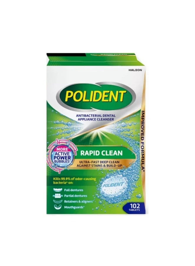 Polident Rapid Clean Dental Cleanser Tablets 102 Counts