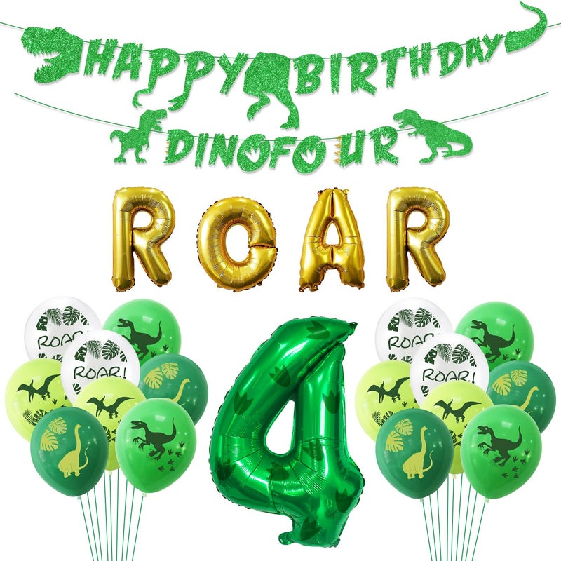 PTECDROTS Dino Four Birthday Party Decoration 4th Dinosaur Birthday Decorations Dino Four Banner Roar Balloons for Boys Kids 4th Dinosaur Party Supplies - Image 2