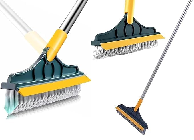 DISONE Rubber 2 in 1 Bathroom Cleaning Brush Wiper Tiles Cleaning Bathroom Brush Floor Scrub Brush with Long Handle 120 Rotate Home Kitchen Bathroom Cleaning Brush Pack1 Multicolor