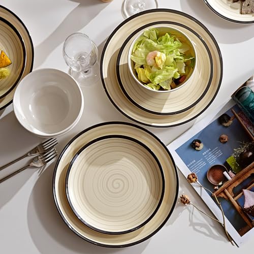 Hesinco Melamine Dinnerware Set for 4, 12Pcs Dinnerware Sets, Lightweight Plates And Bowls Sets, Morden Dishes Sets for Indoor and Outdoor Use, Dishwasher Safe BPA Free(Off White) - Image 2