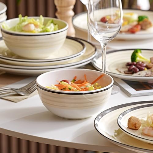 Hesinco Melamine Dinnerware Set for 4, 12Pcs Dinnerware Sets, Lightweight Plates And Bowls Sets, Morden Dishes Sets for Indoor and Outdoor Use, Dishwasher Safe BPA Free(Off White) - Image 4